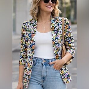 Mamselle Vintage Vibrant Floral Blazer - Multicolor